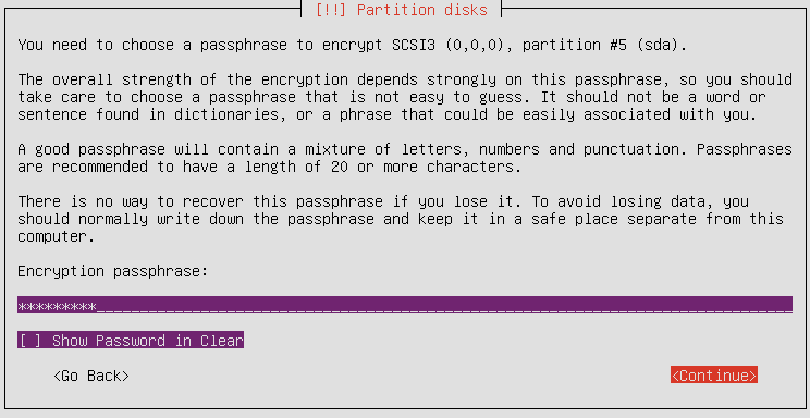 ubuntu encryption passphrase