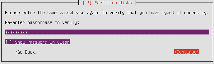 ubuntu encryption passphrase confirm