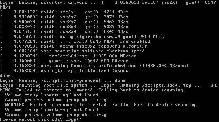 ubuntu unlock disk after reboot